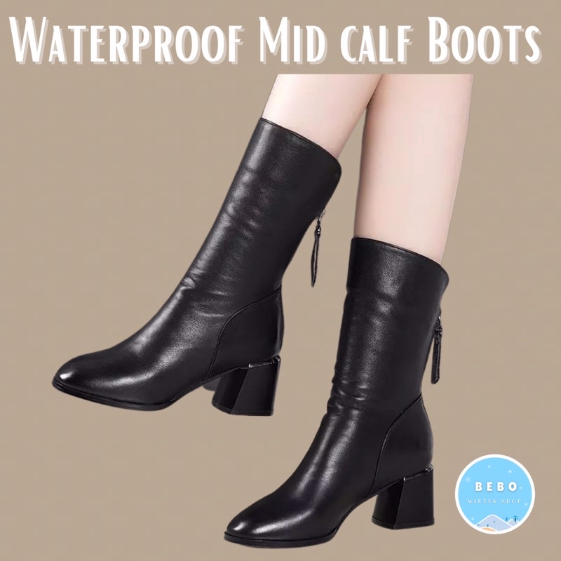 Waterproof Mid Calf Boots  Boots kulit tapak tahu anti air