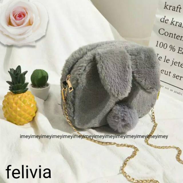 Selempang bulu tali rante / tas felivia imey