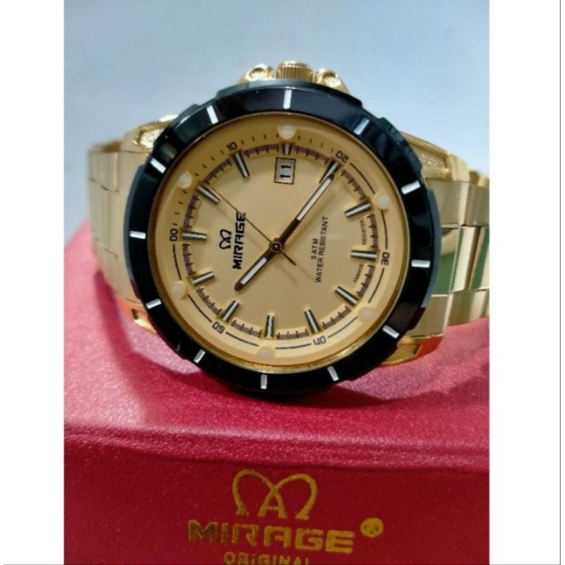jam tangan pria;MIRAGE M8713BRP-Lgold~ORIGINAL WATWR RESISTANT~TGL~STAINLRES