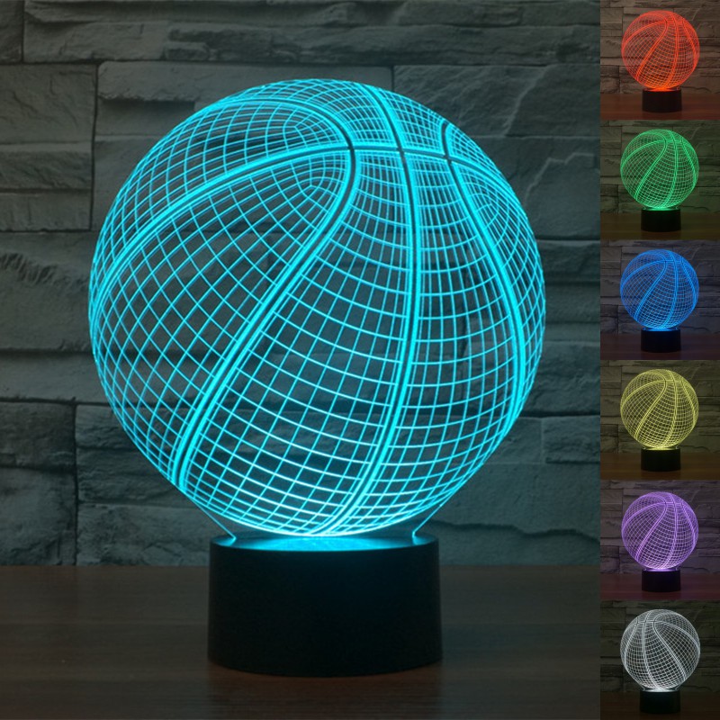 Lampu Meja LED 3D 7 Warna Gradasi Bentuk  Bola Basket NBA 