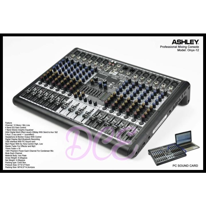 Mixer Audio Ashley Onyx12 Onyx 12 12Channel Bluetooth Usb Interface