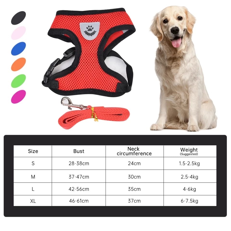Harness Anjing/Kucing Tali Tuntun Full Body Untuk Jalan-Jalan ukuran Large