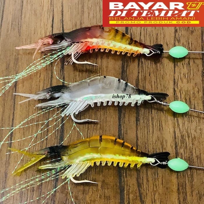 umpan udang, umpan pancing, umpan udang buatan, umpan udang 1 set isi 3