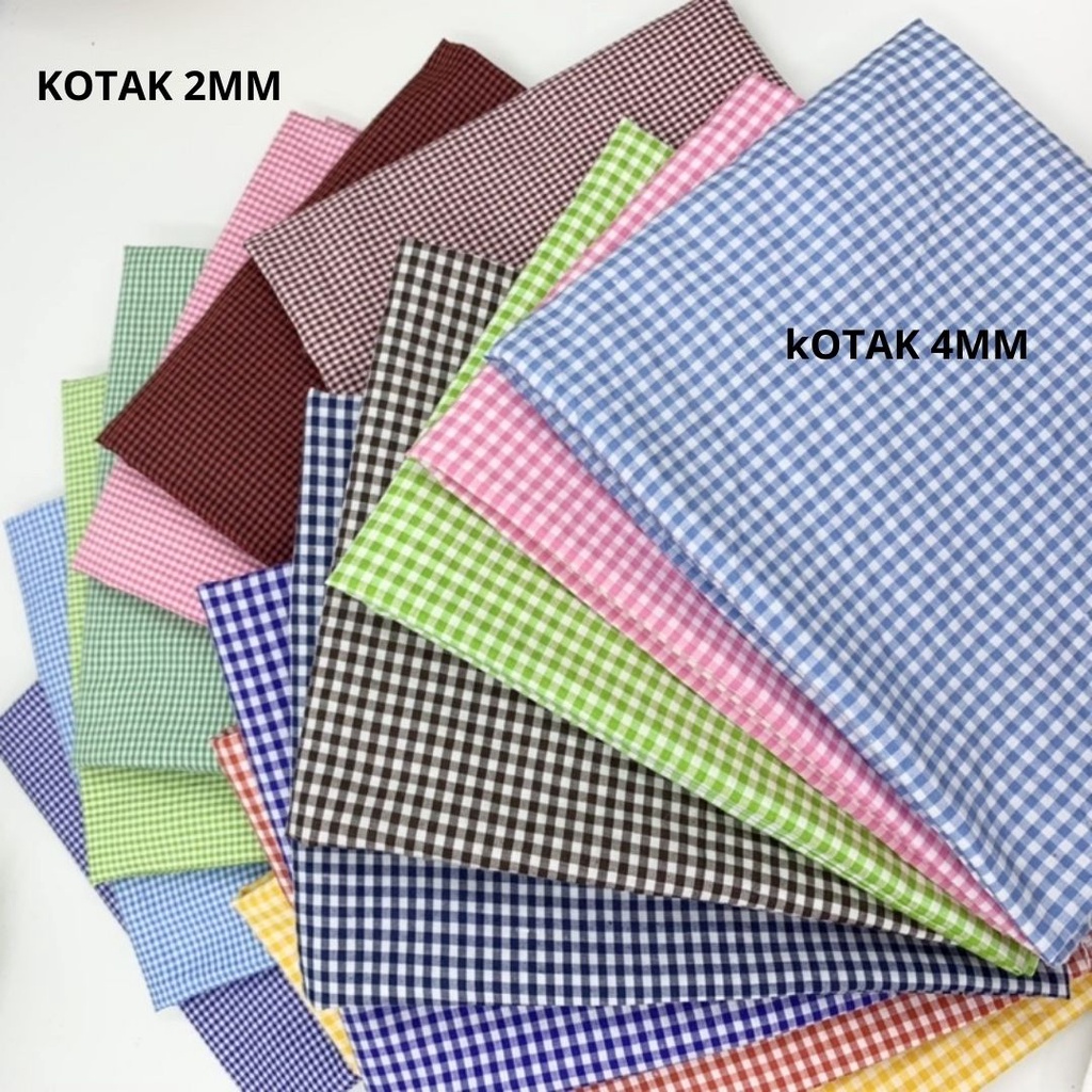 Kain Kotak Kotak Katun Yarndyed cele Lebar 150cm (Ukuran Kotak 2mm &amp; 4mm)