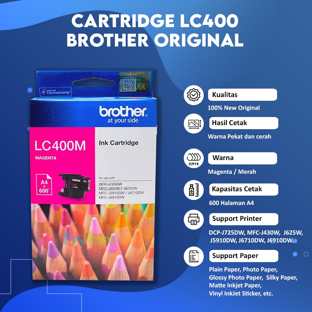 Cartridge Tinta Brothr LC400 LC-400 Black Printer DCP-J725DW MFC-J430W