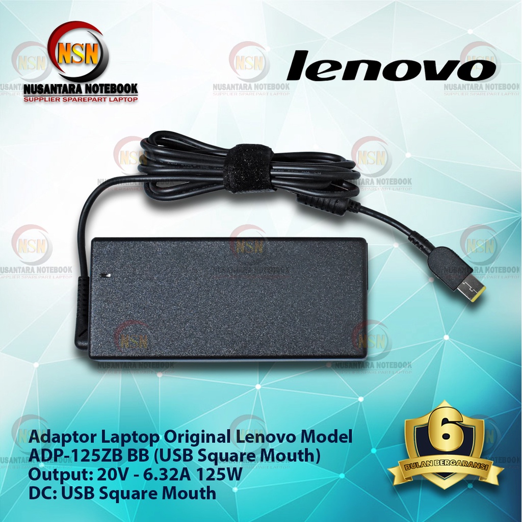 Adaptor Charger Original Laptop Lenovo 20V - 6.32A 125W USB Square Mouth