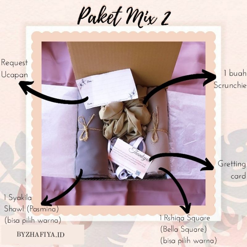 

Hampers Hijab Gift Box Hijab Segiempat Bella Square + Pashmina (Paket Mix 2) Byzhafiya.id