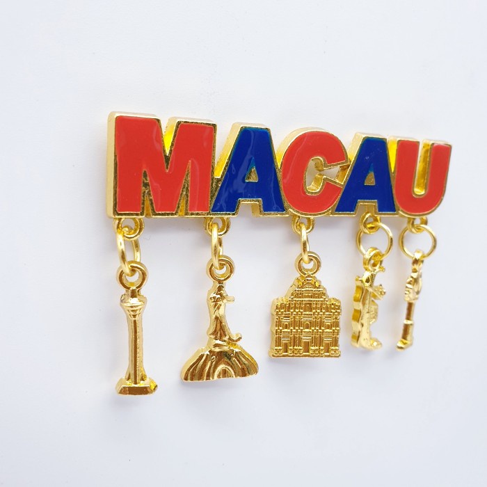 3D LOGAM Souvenir Negara magnet Kulkas Tempelan MACAU GOLD Juntai