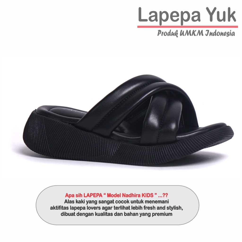 LAPEPA YUK - Sandal Platform Anak Perempuan Usia 2 sampai 10 Tahun NADHIRA KIDS ALL COLOR Sendal Anak cewek Wedges Wanita Empuk Model Silang Warna Hitam Strap adek kakak cewe Slop Usia Umur 3 4 5 6 7 8 9 thn Tahun Premium Ori Original Mall Official Store