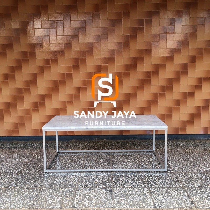 meja tamu industrial marmer carara persegi panjang