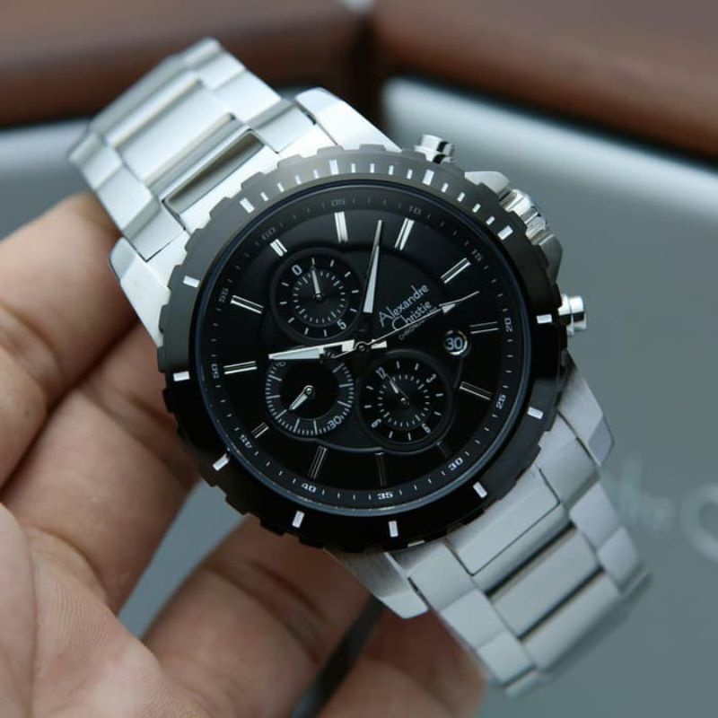 JAM TANGAN PRIA ALEXANDRE CRISTI AC6141/AC 6141 SILVER BLACK ORIGINAL