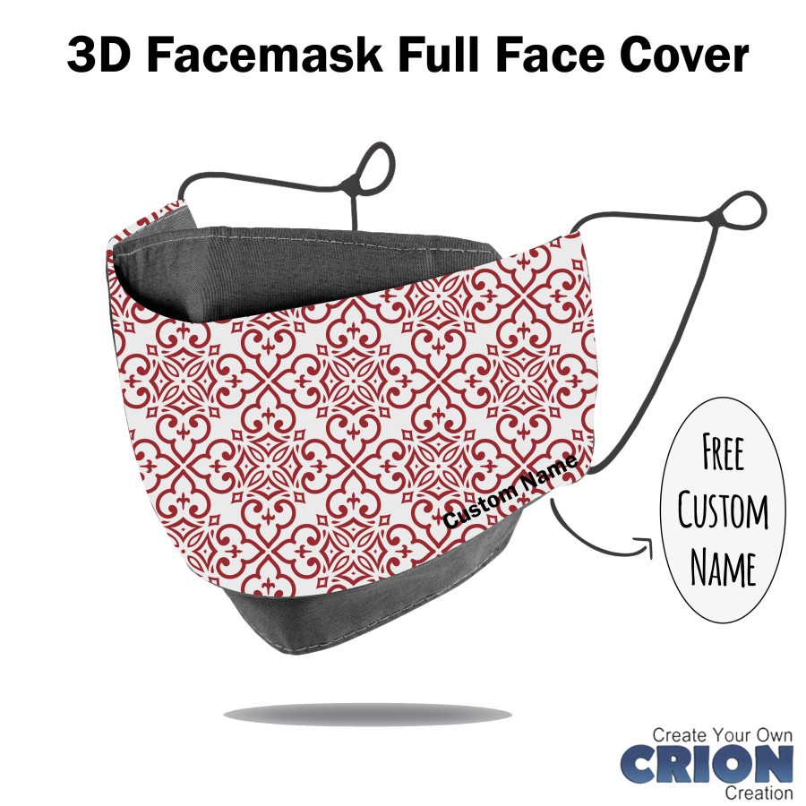 Crion - Masker 3d Full Face Cover Seri Batik Merah - Antibacterial