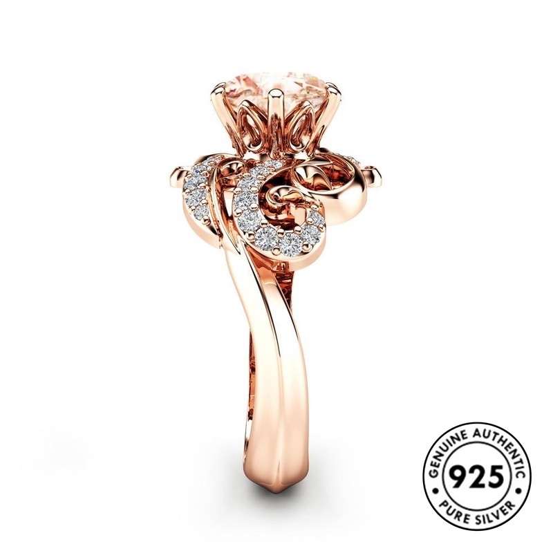 Cincin Berlian Bahan S925 Silver Warna Rose Gold