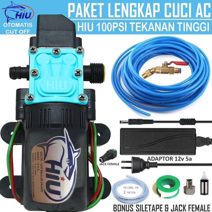 Paket Lengkap Pompa DC Paket Cuci AC Hiu Konektor Slip lock 6mm Nozzle Apolo Bengkok