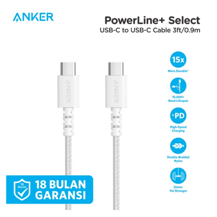 Kabel Charger Anker Powerline Select+ C to C 2.0 3ft - A8032