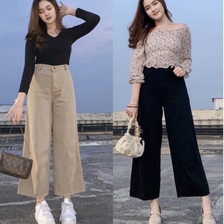 BF Celana Bawahan Highwaist Wanita Kulot Jeans Warna Hitam Putih Snow Black Snow Light Mocca Khaki Jins Terbaru Masakini