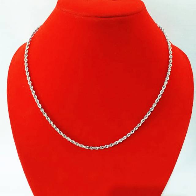 Kalung perak lapis emas putih model tambang 11grm
