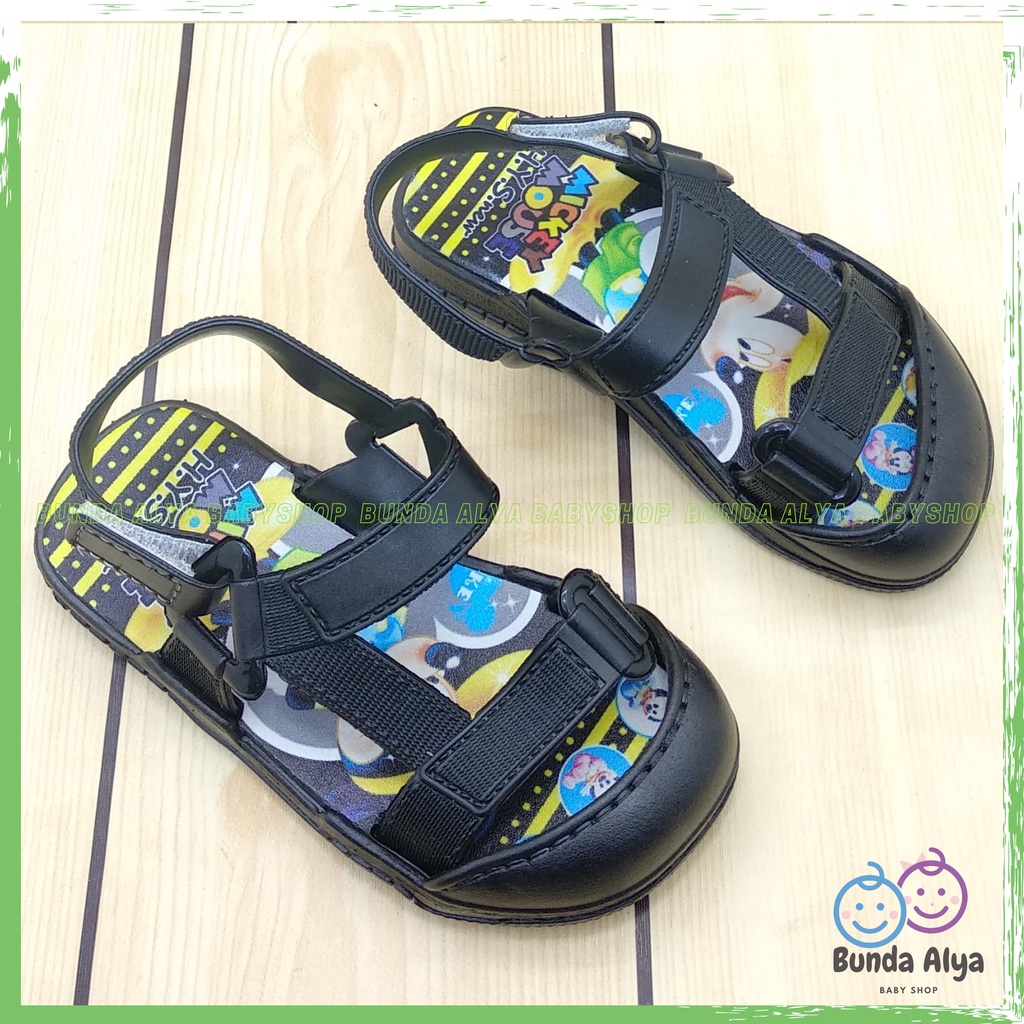 Sendal Anak Laki Laki Umur 9 Bulan 1 2 Tahun HITAM Anti Licin Motif Kartun Alas Karet Sepatu Sandal Anak Cowok Elastis Lucu Nyaman DIpakai
