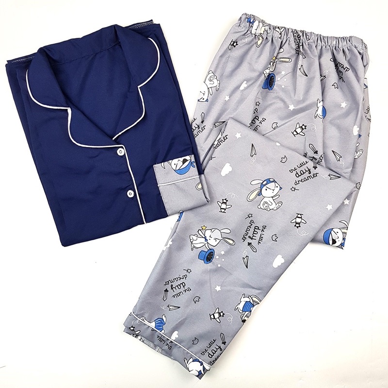 PIYAMA DEWASA CP  MOTIF   piyama wanita baju tidur-Rabbit gray navy