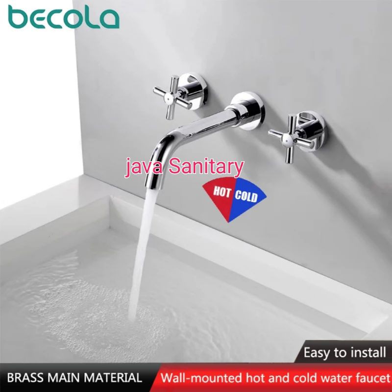 Kran Wastafel Tembok Mixer/Kran Wastafel Tembok Panas Dingin 2 Putaran