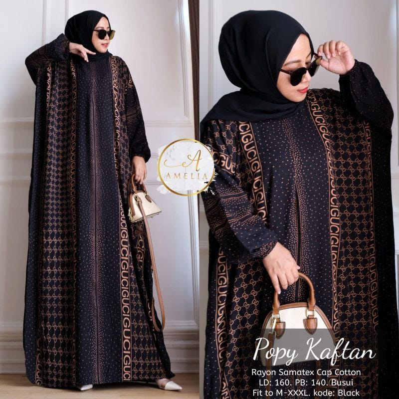 Batik A W - Kaftan Batik Wanita Jumbo Popy Kaftan Motif Branded Gucci Lengan Panjang Busui Resleting Gamis Rayon Jumbo Kaftan Terbaru