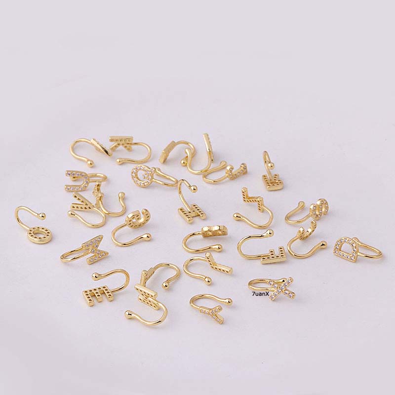 1pc Anting Klip Hidung Palsu Inisial Bahasa Inggris Bahan Tembaga Dengan Zircon Silver / Gold