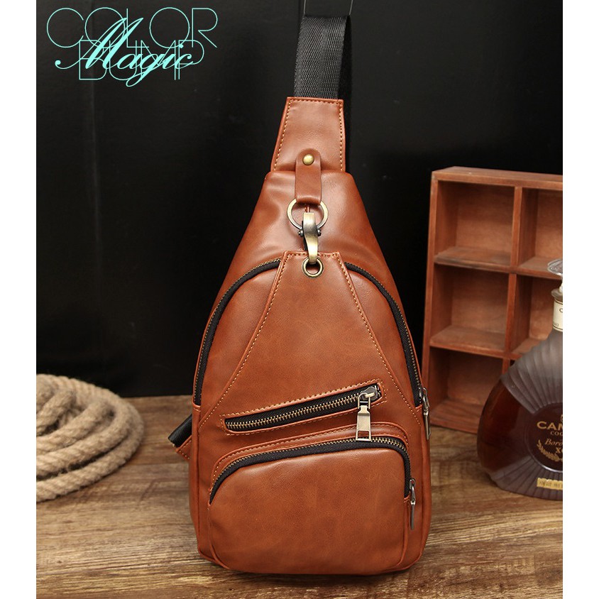 Tas Pria IMPOR Retro Kulit #205 High QuFashion  Cowo Slempang Selempang Cowo Gadget Bag