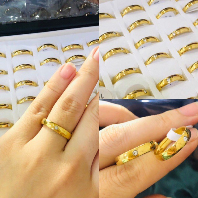 Cincin Titanium / Couple/ Tunangan Mata Satu Warna Kuning