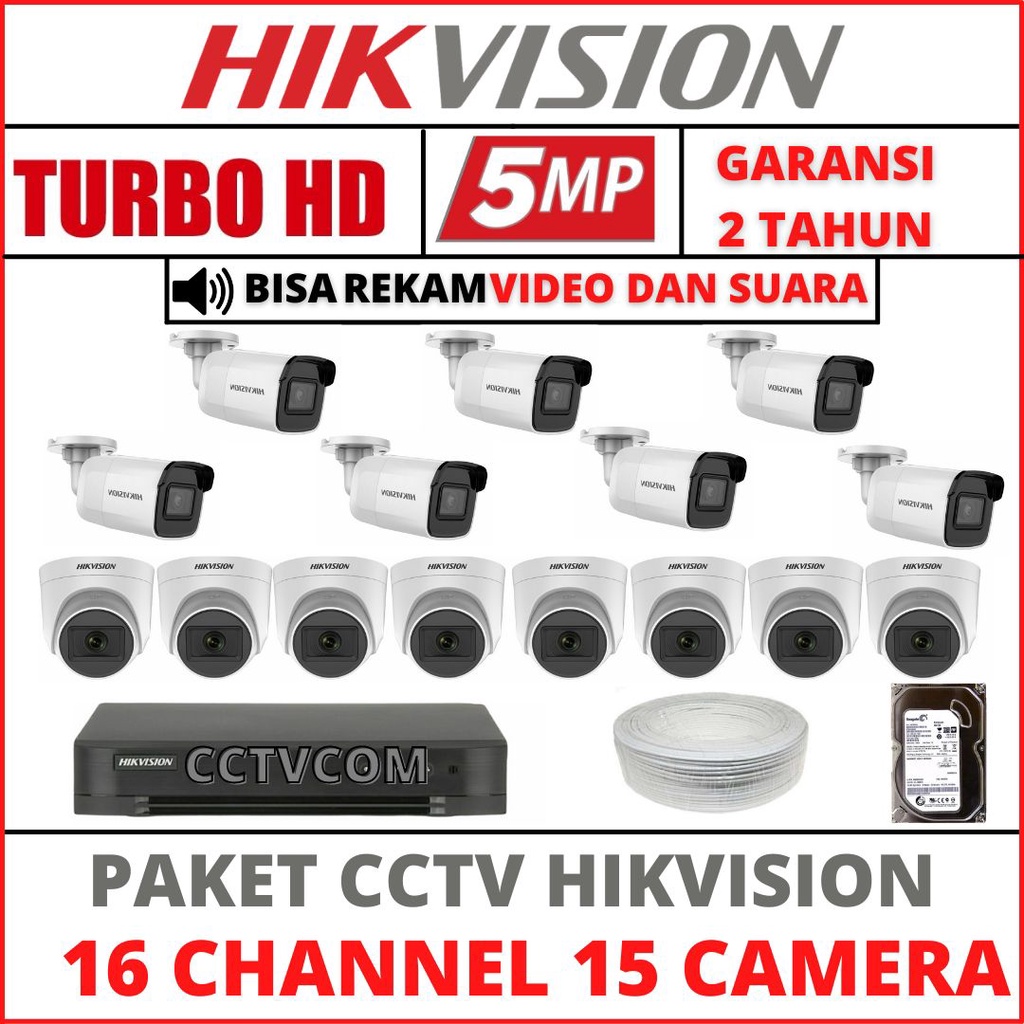 PAKET CCTV HIKVISION 5MP 16 CHANNEL 15 CAMERA TURBO HD KAMERA CCTV