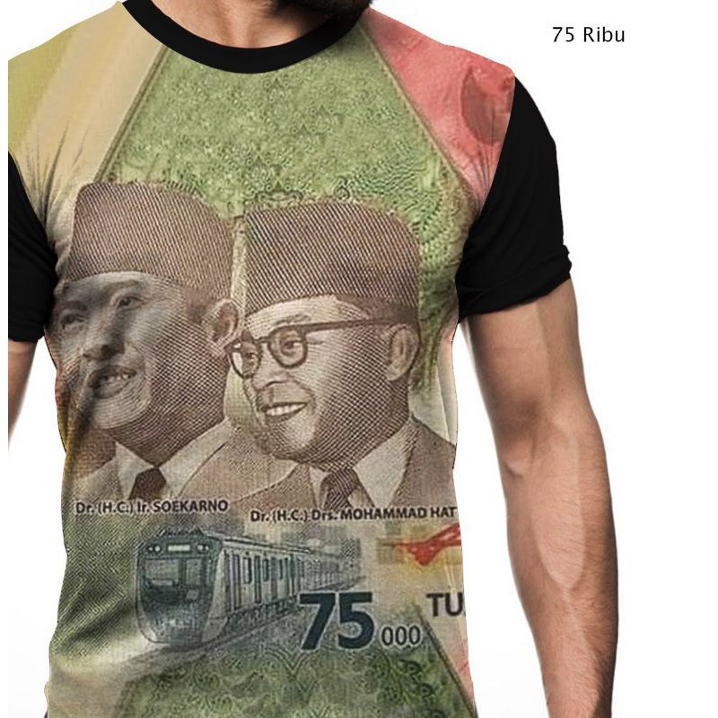 baju tshirt kaos 3d keren dan unik gambar uang 75 ribu rupiah fullprinting original keren &amp; murah