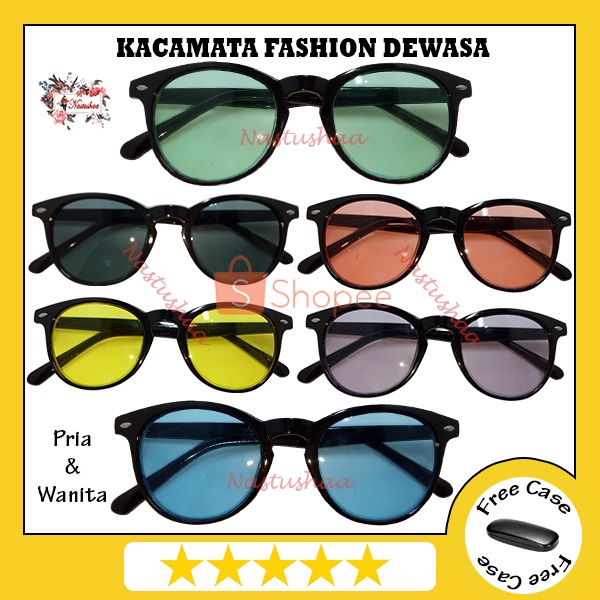 Kacamata Hitam Wanita Pria Bingkai Oval Lensa Warna Korea Style Kaca Mata Vincent Fashion Sunglasses Import Unisex FREECASE