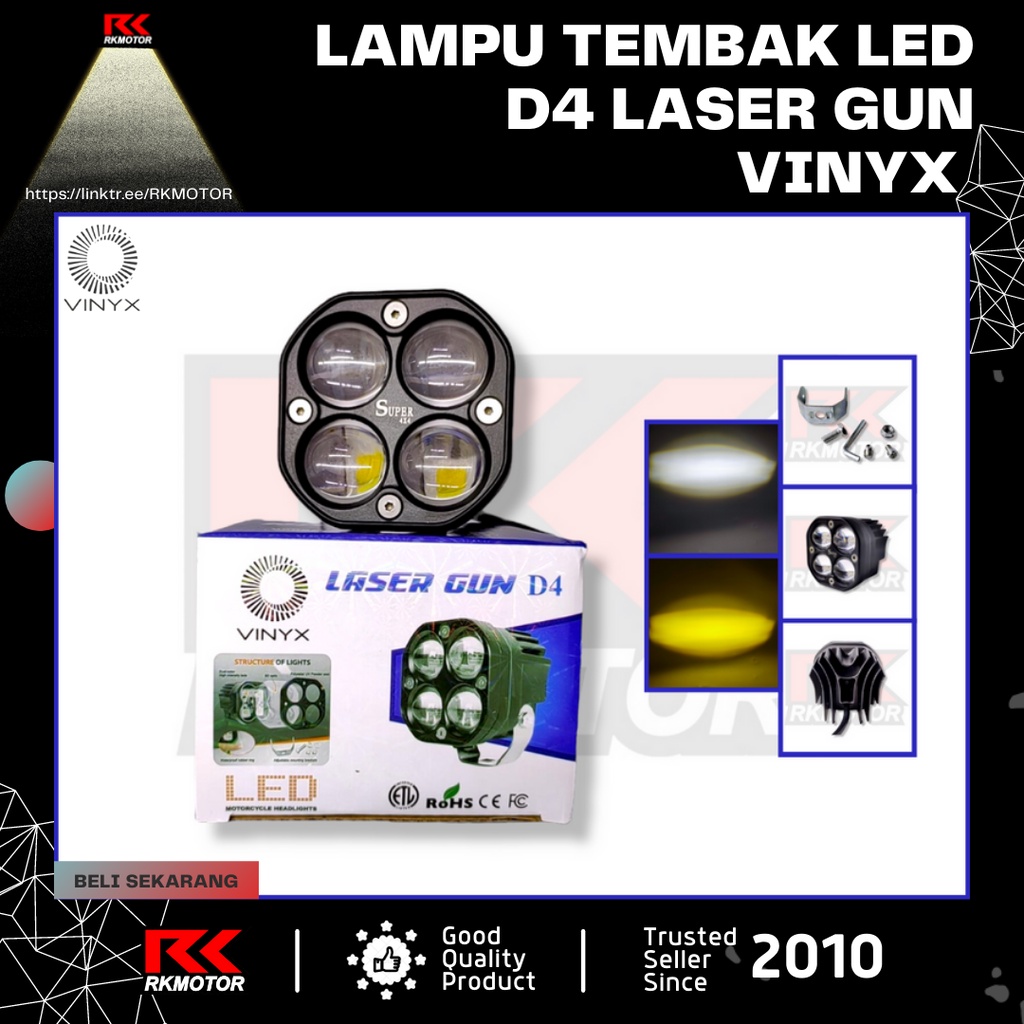 Lampu Tembak Sorot LED Laser Gun D4 Vinyx Motor Mobil 40Watt - D4 Putih Kuning