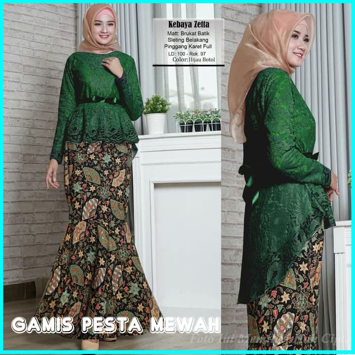 BAJU KEBAYA WANITA TERBARU KEBAYA MUSLIM WANITA HIJAU ZETTA KEBAYA PESTA KONDANGAN