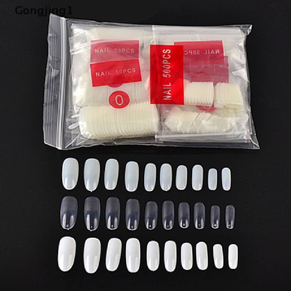 Gongjing1 500Pcs / Set Kuku Palsu Akrilik UV Gel Untuk Nail Art / Manicure