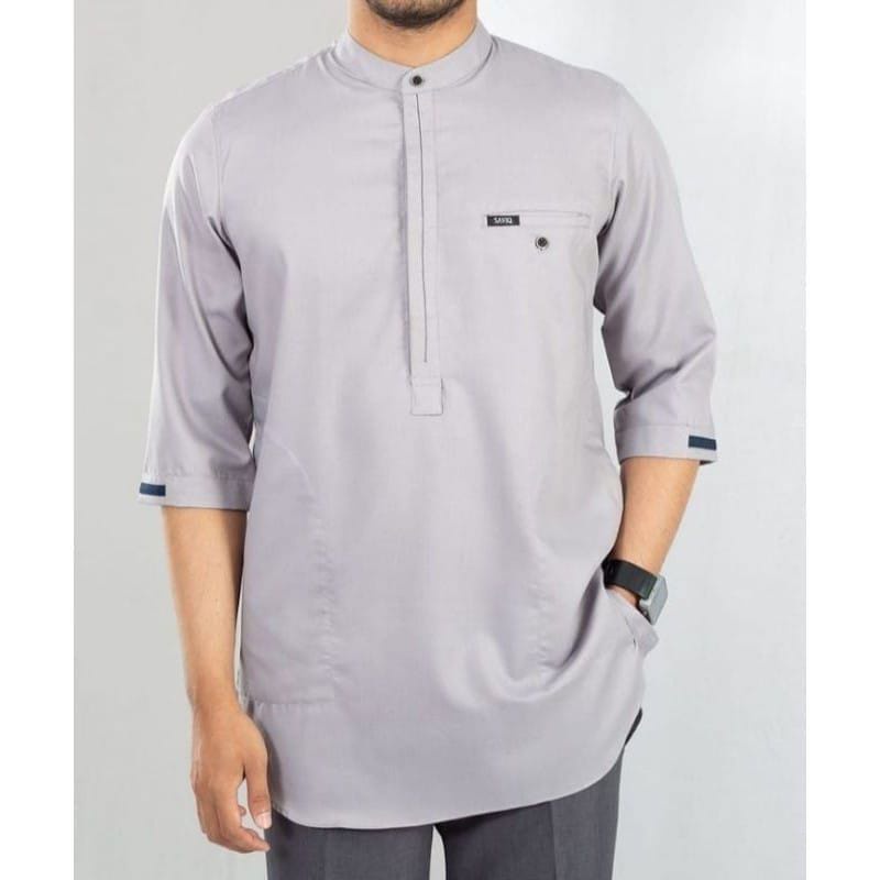 Baju Koko Pria Lengan 3/4 Abu Silver