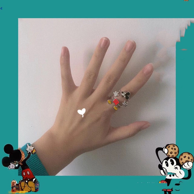 Cincin Model Terbuka Adjustable Desain Mickey Mouse Untuk Wanita