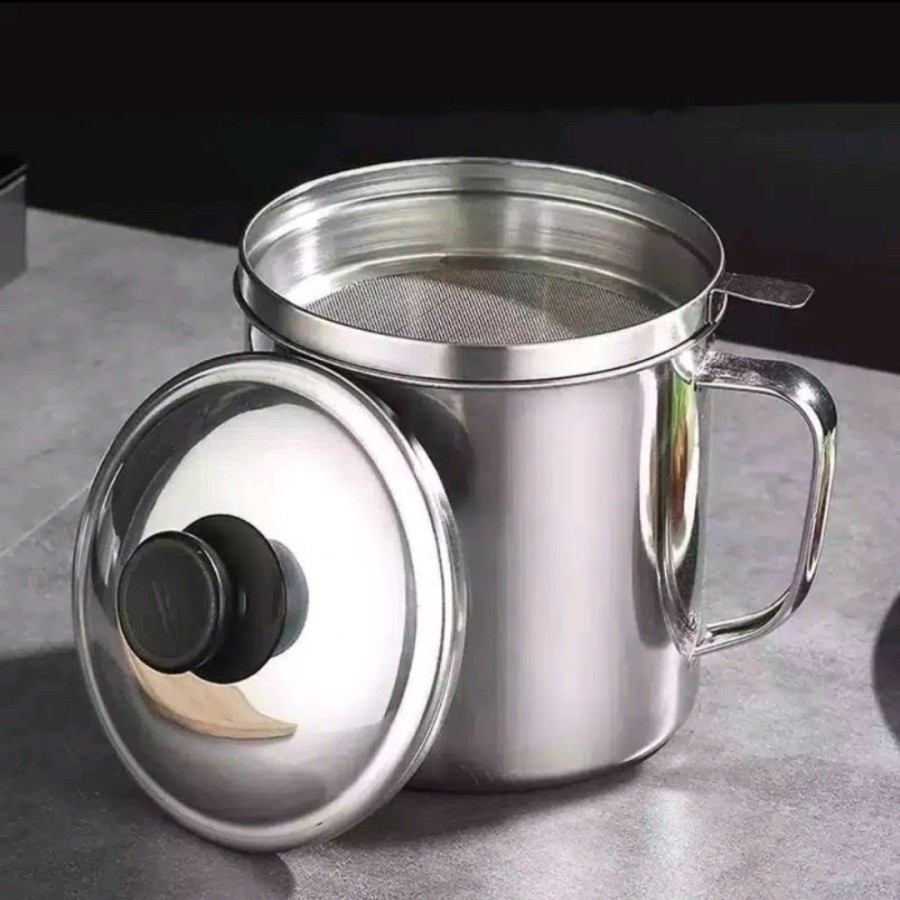 EM Saringan minyak stainless oil pot gelas cangkir silver