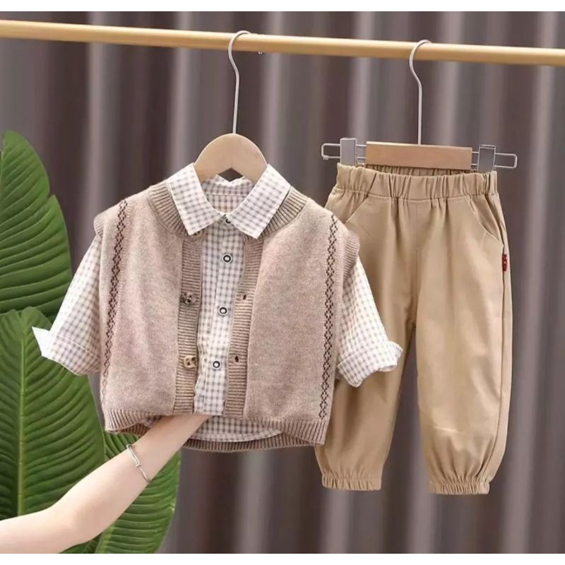 Setelan 3 in 1 rajut anak laki laki terbaru 1-5 tahun baju anak setelan anak pakaian anak rajut anak setelan rajut anak