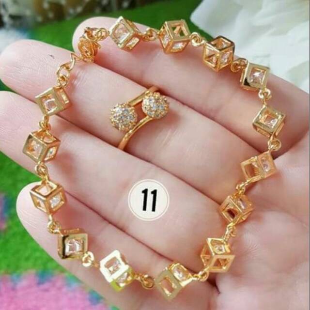 set gelang dan cincin cantik lapis emas