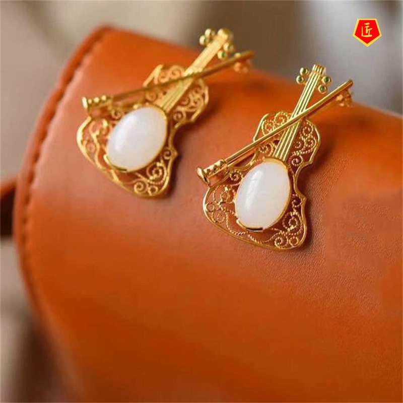 [Ready Stock]Hotian Jade Pendant Violin Necklace Exquisite and Elegant