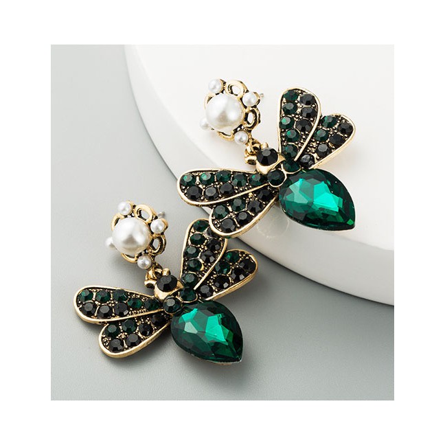 LRC Anting Tusuk Fashion Butterfly Alloy Multi-layer Rhinestone Pearl Earrings D94355