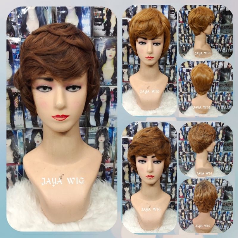 Wig Pendek Wanita Warna Pirang Rambut Palsu Model Pendek