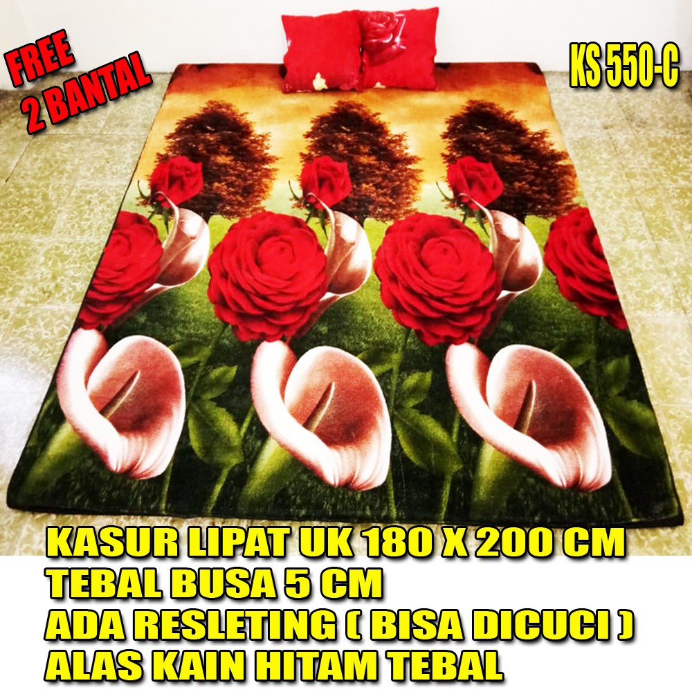 Kasur Lipat Ukuran Dewasa 180 cm x 200 cm Kasur Tebal Ada Resleting / Free Bantal 2 pcs