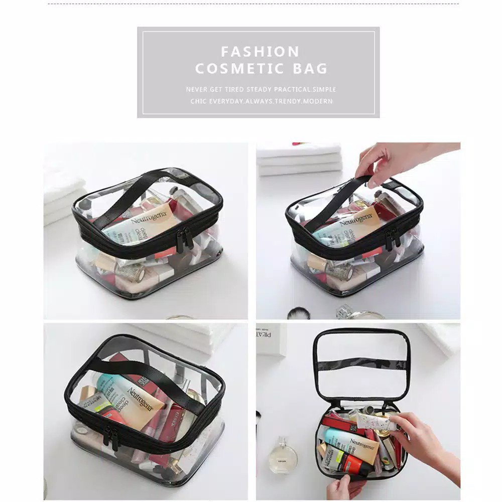 Pouch Make up Kosmetik Transparan PVC Tebal - Tas Travel Organizer Bag Toiletry Transparant