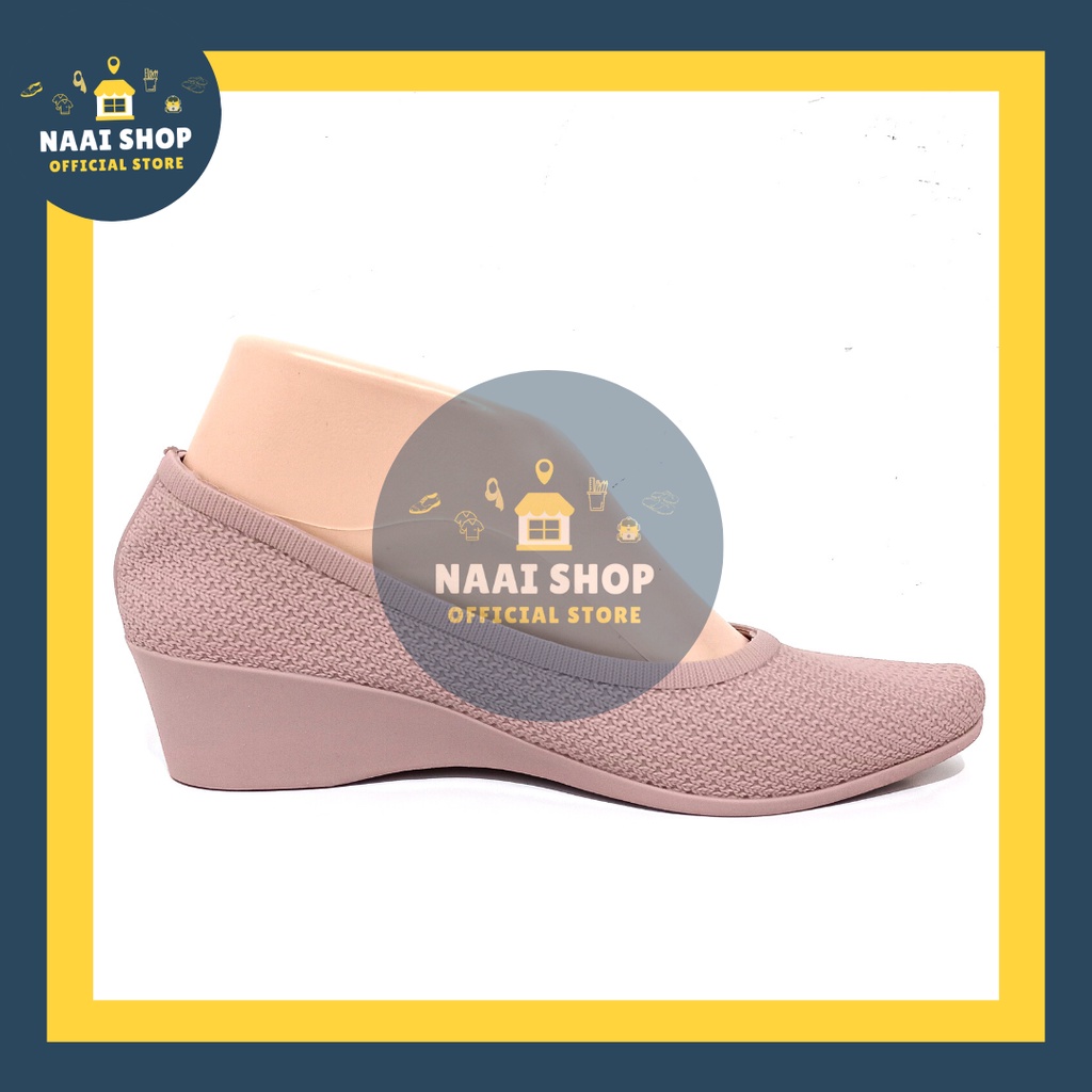 Sepatu Wedges Wanita Motif Salur Size 36-40 Heels Sedang -+ 4 CM Jelly Shoes Soft Color Doft Slip On Kerja Kuliah Sekolah Terbaru Selop Bahan Karet Kasual Korea Style Kekinian Slop Formal Cewek Import Premium Murah Pantofel Terlaris Jinjit Karis 238 Naai