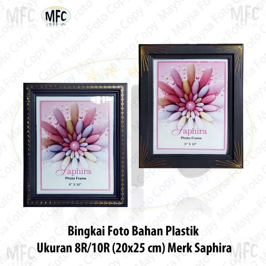 Bingkai Foto 8R atau 10R 20x25 cm Saphira Plastik Hitam corak Emas
