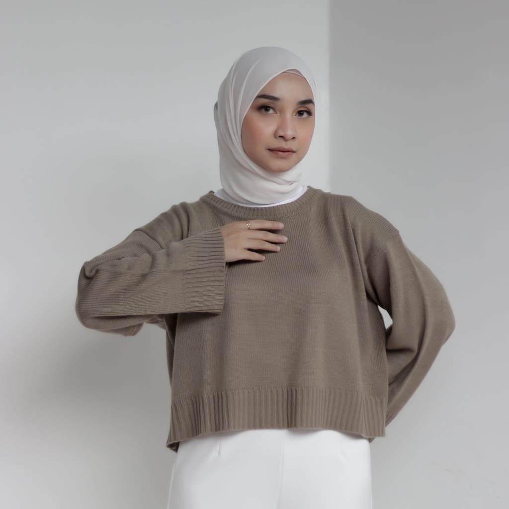 Basic Crop Top Oversize Crop Top Rajutt Oversize Lengan Panjang Sweater Oversize