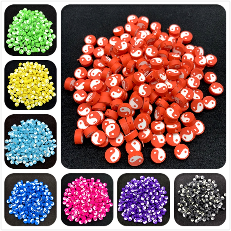 30 Pcs/Pack 10mm Polimer Tanah Liat Warna Yin Yang Ikan Bagua Tai Chi Gambar Manik-manik