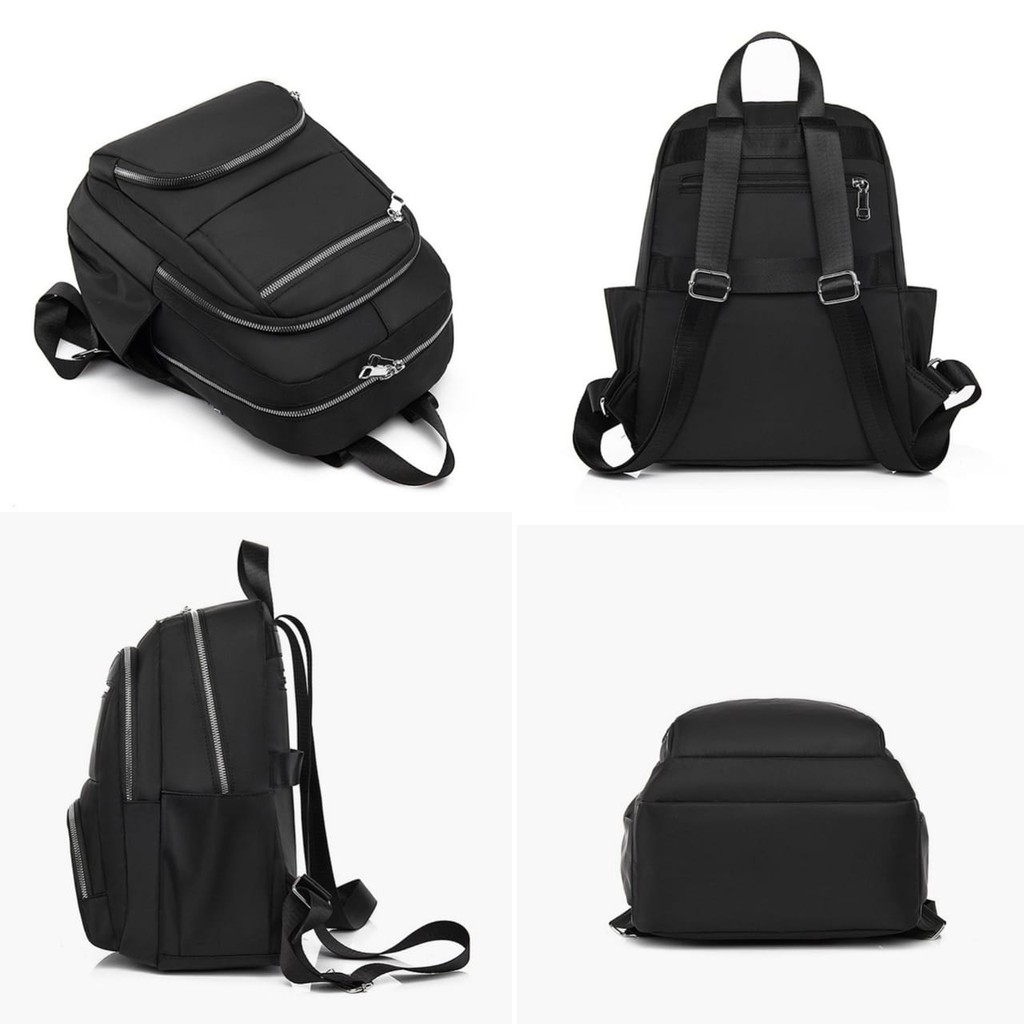 TAS RANSEL IMPORT WANITA KOREA 4 RESLETING TA398B5 DICANTI ANTI AIR GENDONG HITAM BACKPACK BESAR ORI