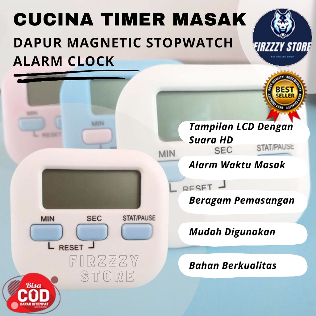 Cucina Timer Masak Dapur Magnetic Stopwatch Alarm Clock - White